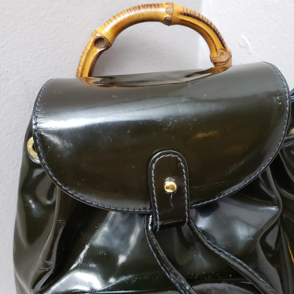 Authentic GUCCI Bamboo Backpack Enamel Black - Picture 3 of 14